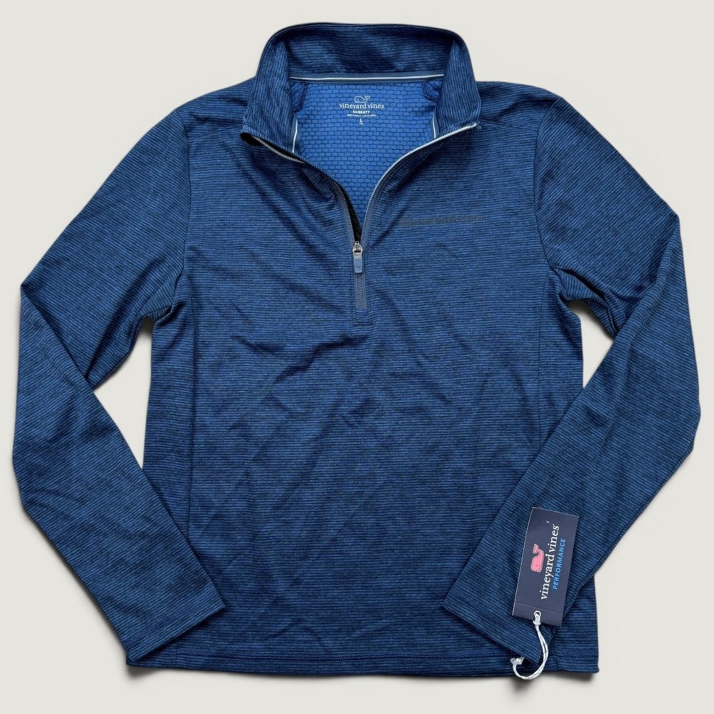NEW Vineyard Vines Boys L(16) Sankaty 1/4 Zip Deep Bay Blue Performance Pullover